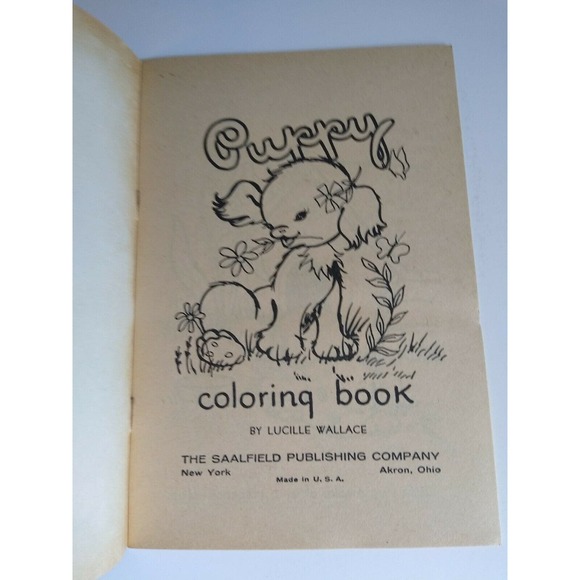 Big Little Book Puppy Coloring 180 Saalfield Unused NOS Cute Dog In Flower Bed - Picture 8 of 12
